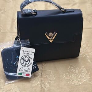 Valentino Orlandi Black Vegan Leather Bag with Gold Detail